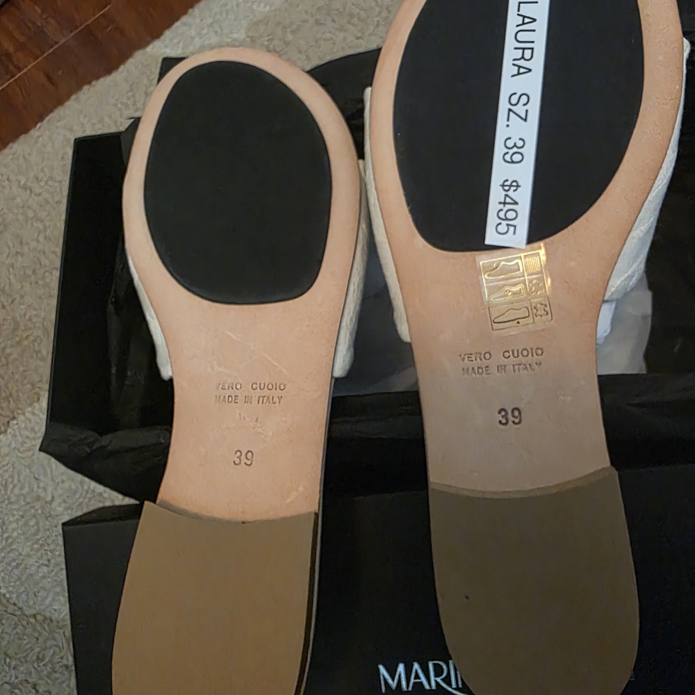 Marina Rinaldi Women's Cream Slide Fabric Sandals With Bag. US 8 Made In Italy - Picture 4 of 5
